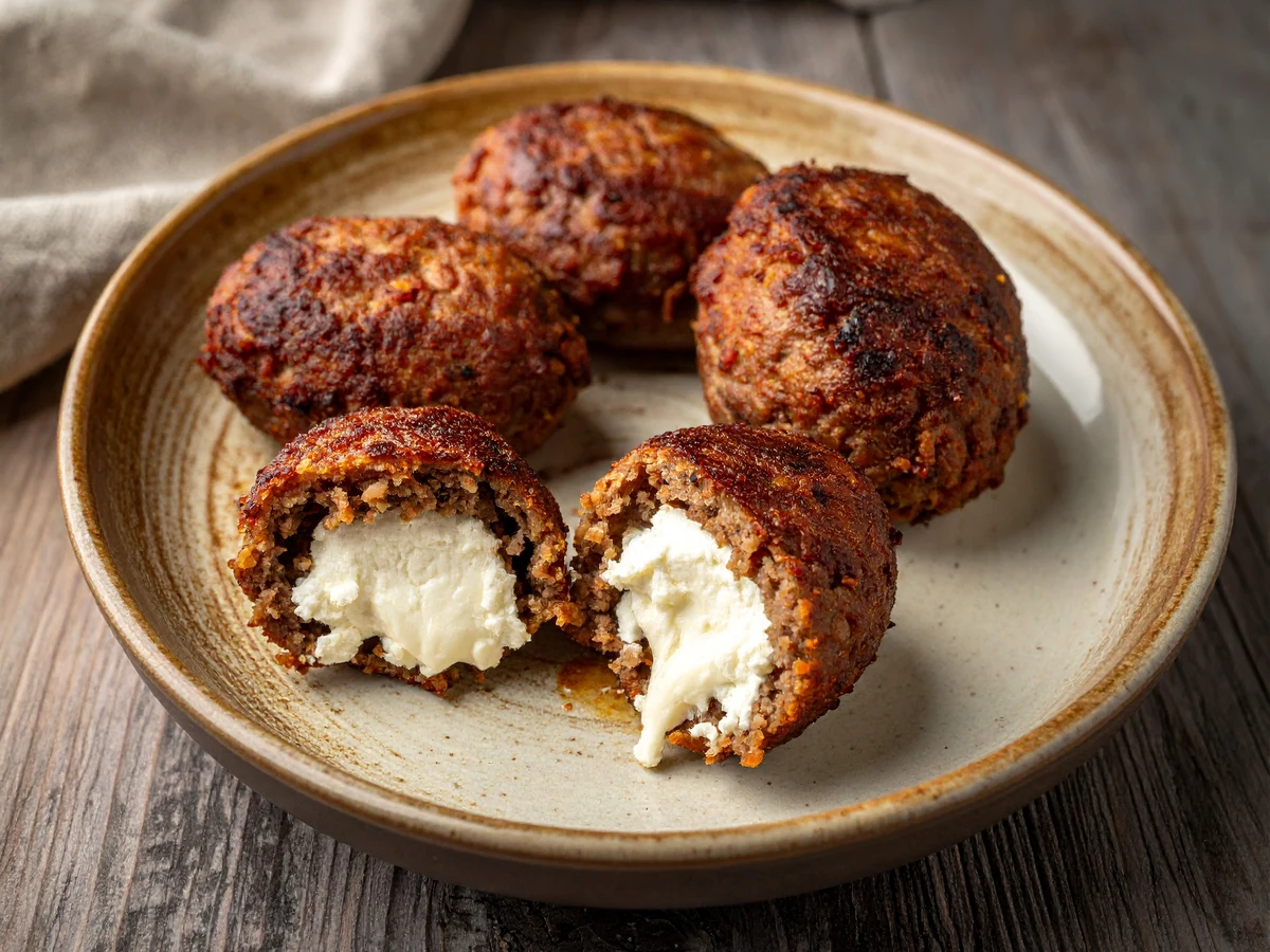 Griechische Hackbällchen (Bifteki) mit Fetakäse-Kern