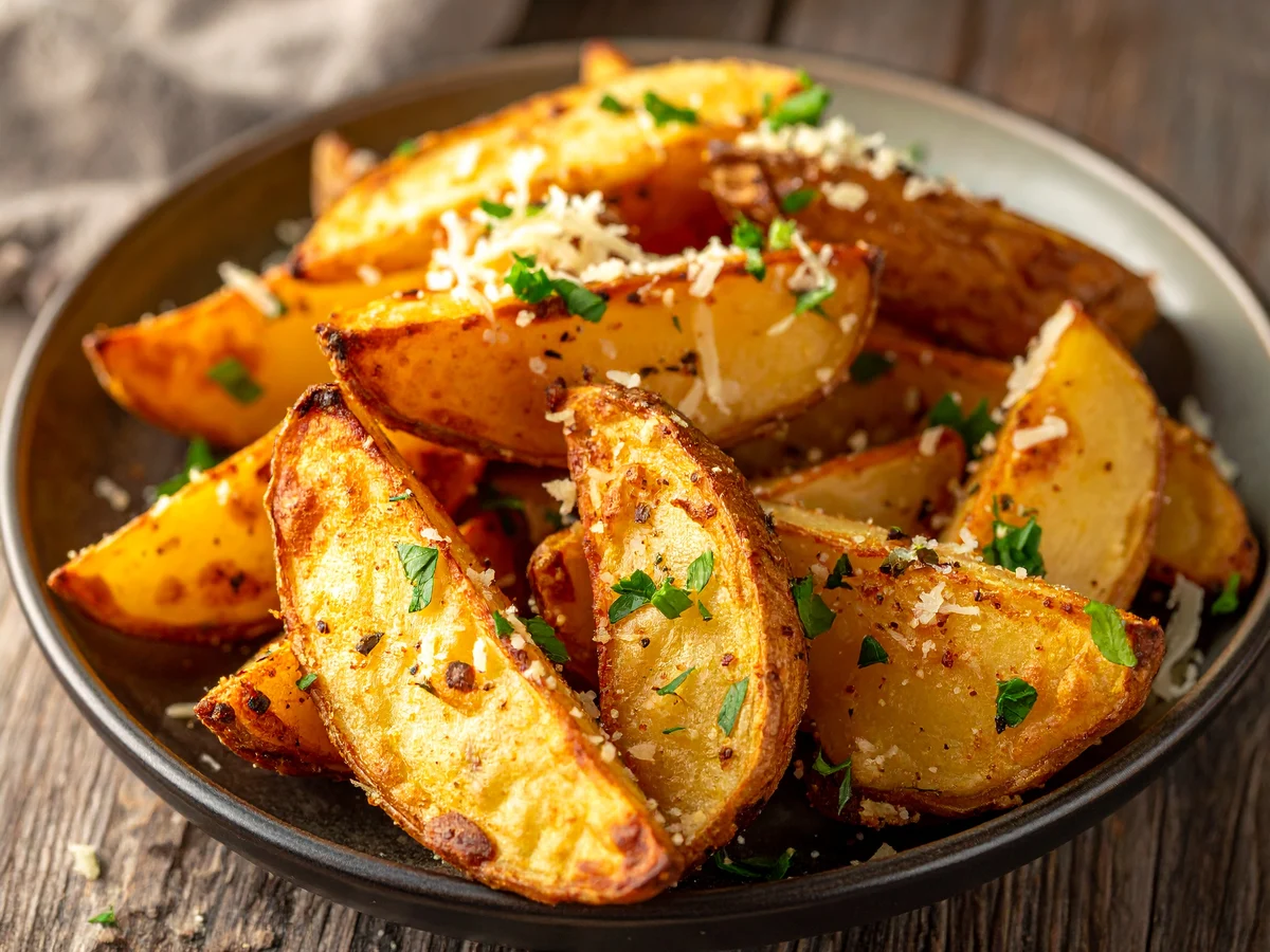 Knusprige Knoblauch-Parmesan-Kartoffelspalten aus dem Airfryer