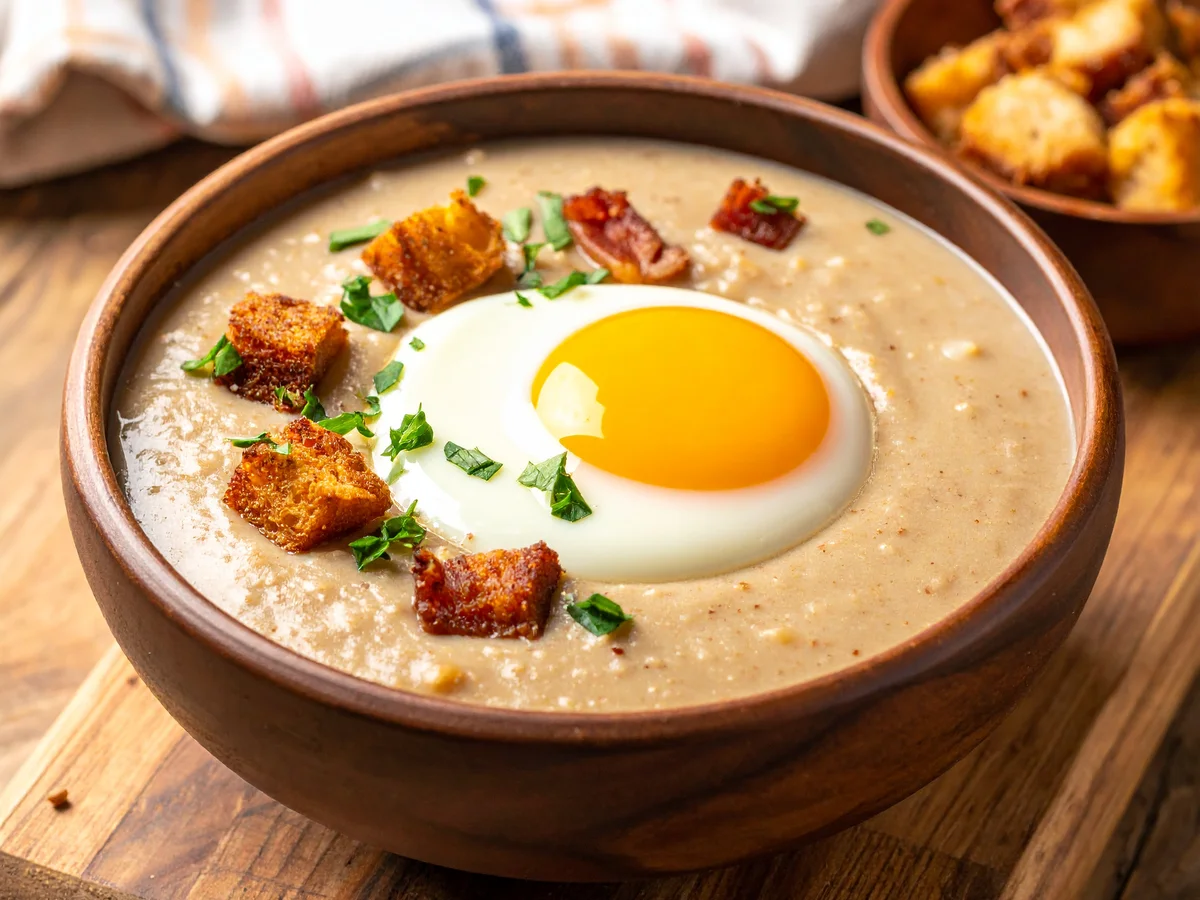 Bauern-Brotsuppe mit Speck und Ei