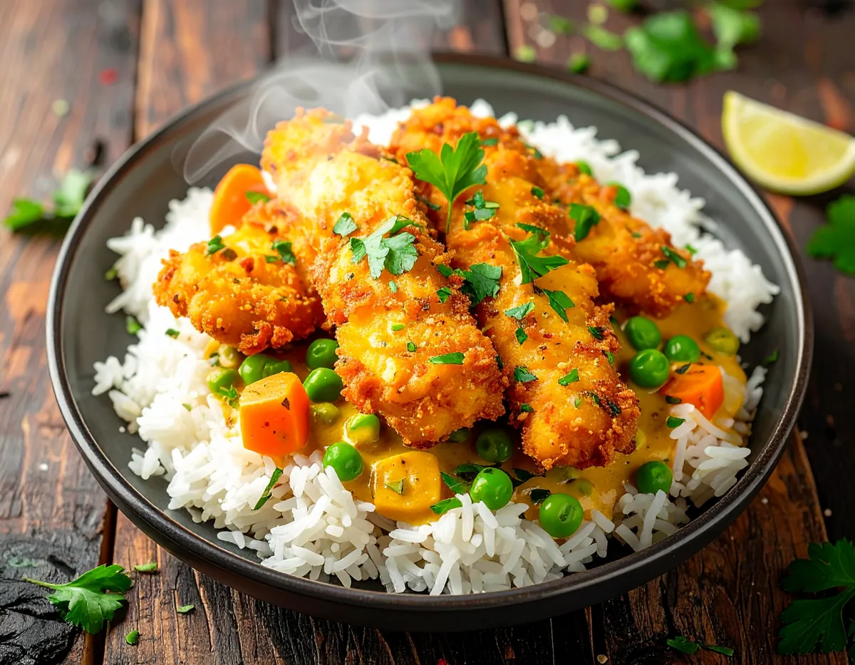 Fischstäbchen-Curry mit Reis