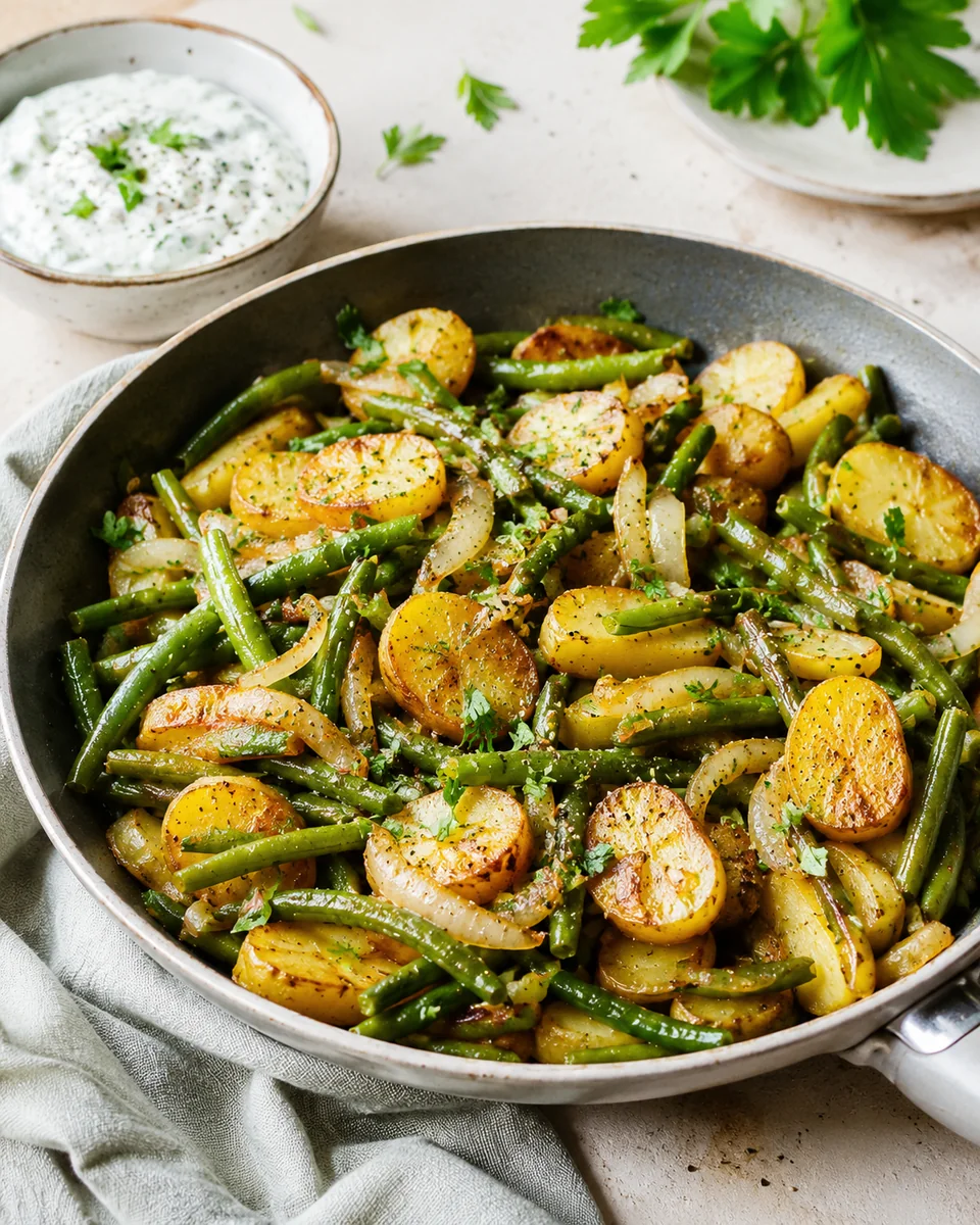 Bohnen-Kartoffel-Pfanne mit Kräuterquark