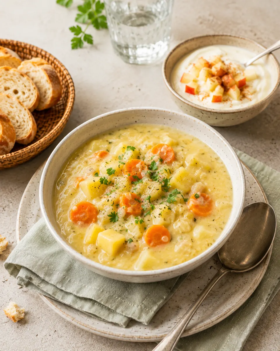 Kartoffelsuppe wie bei Oma mit Apfelquark