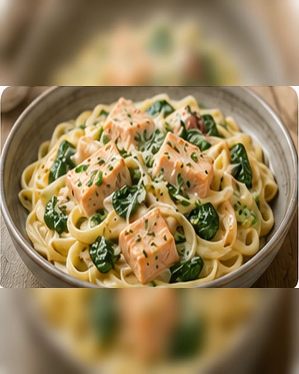 Lachs-Spinat-Pasta in Cremesauce