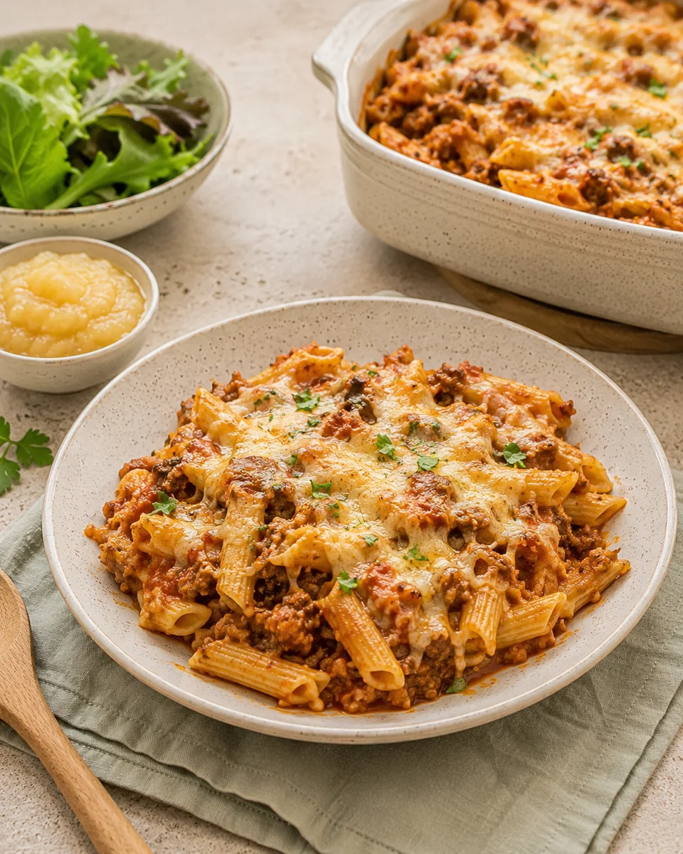 Nudelauflauf mit Hackfleisch und Tomatensoße