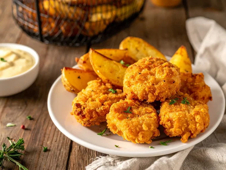 Airfryer-Chicken-Nuggets mit Kartoffelecken