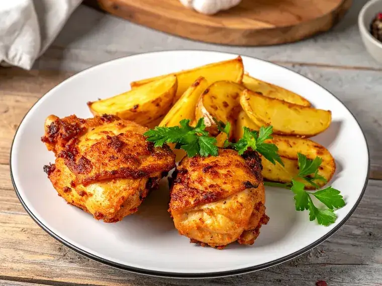 Airfryer-Hähnchenschenkel mit Ofenkartoffeln