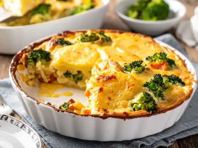 Brokkoli-Kartoffel-Auflauf mit Käse, goldbraun überbacken