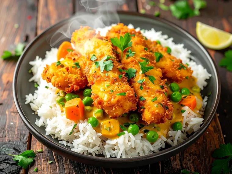 Fischstäbchen-Curry mit Reis