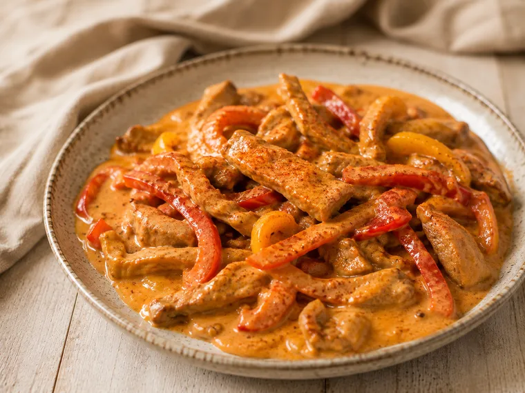 Gyros-Geschnetzeltes in Sahne-Paprika-Soße