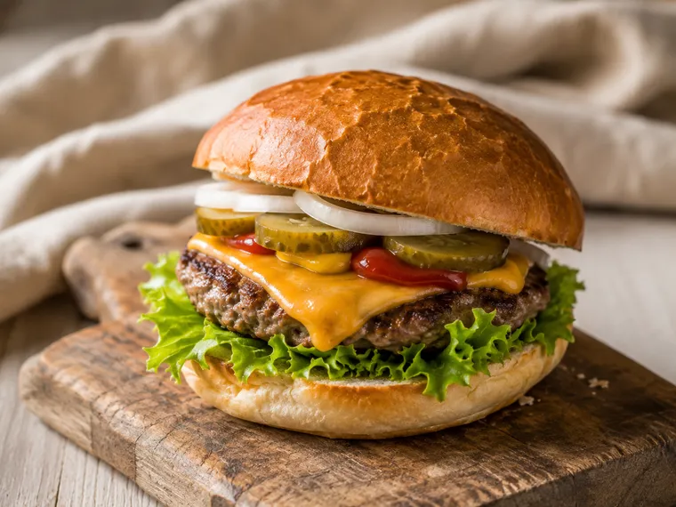 Hausgemachter Cheeseburger mit Gewürzgurke