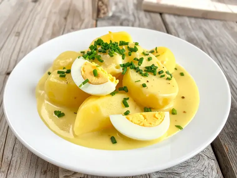 Lexi's Kartoffeln in Eiersoße, mit Schnittlauch bestreut