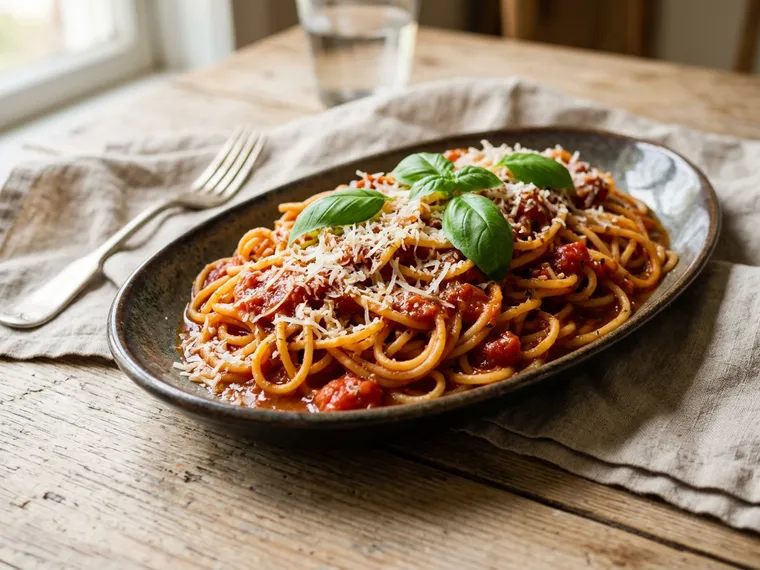 Nudeln mit einfacher Tomatensoße