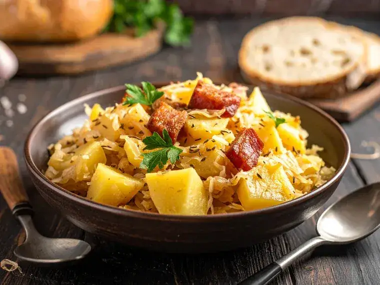 Sauerkraut-Eintopf mit Kartoffeln und Katenschinken