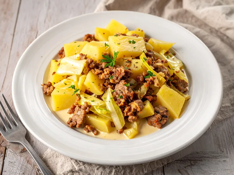 Spitzkohl-Kartoffel-Pfanne mit Hackfleisch